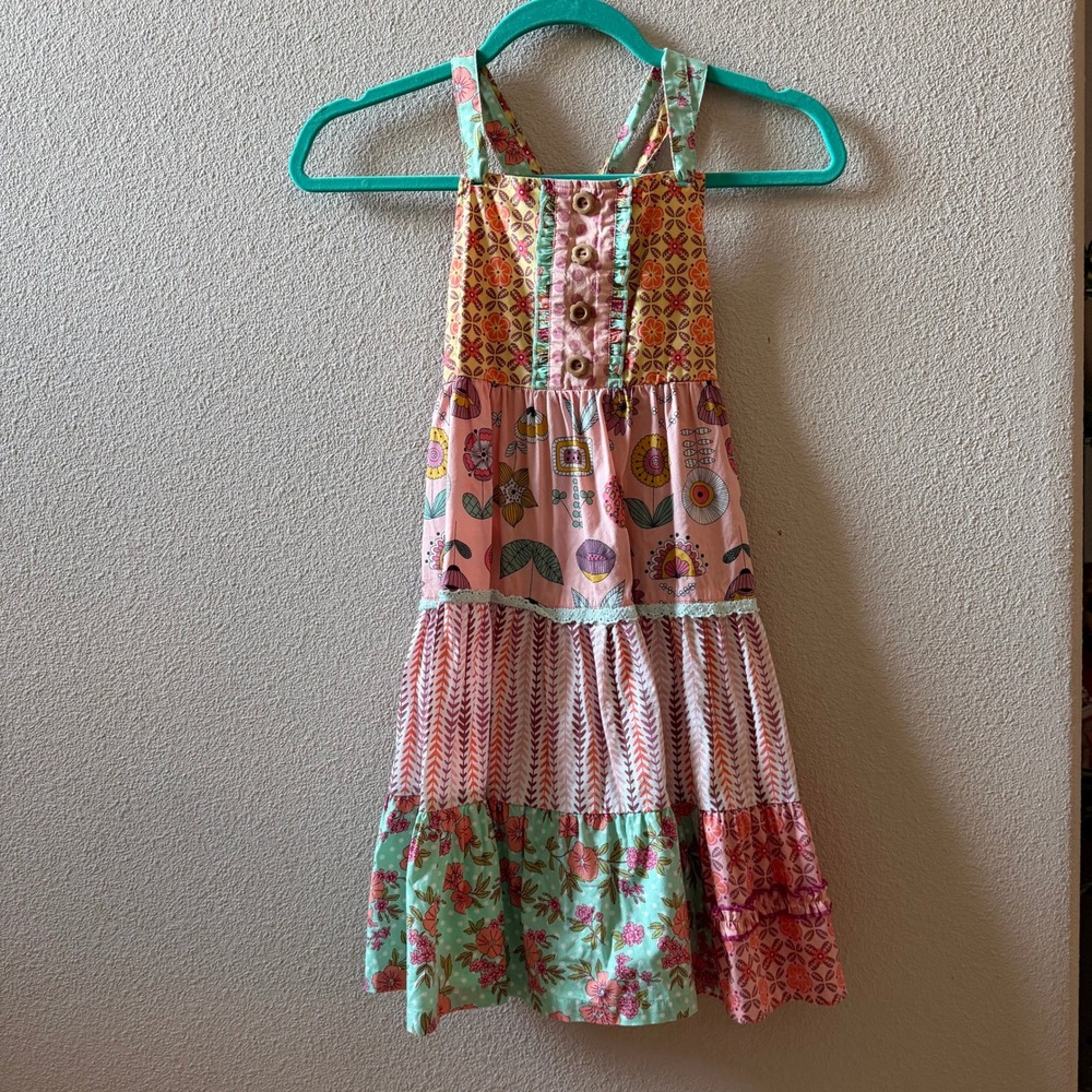 Matilda Jane Girls Patchwork Floral Tiered Dress Pink Multi Size 8 21003D